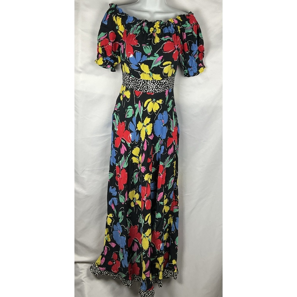 Rixo X  Target Womens Size 0 On/Off  Shoulder Black Vibrant Floral Maxi